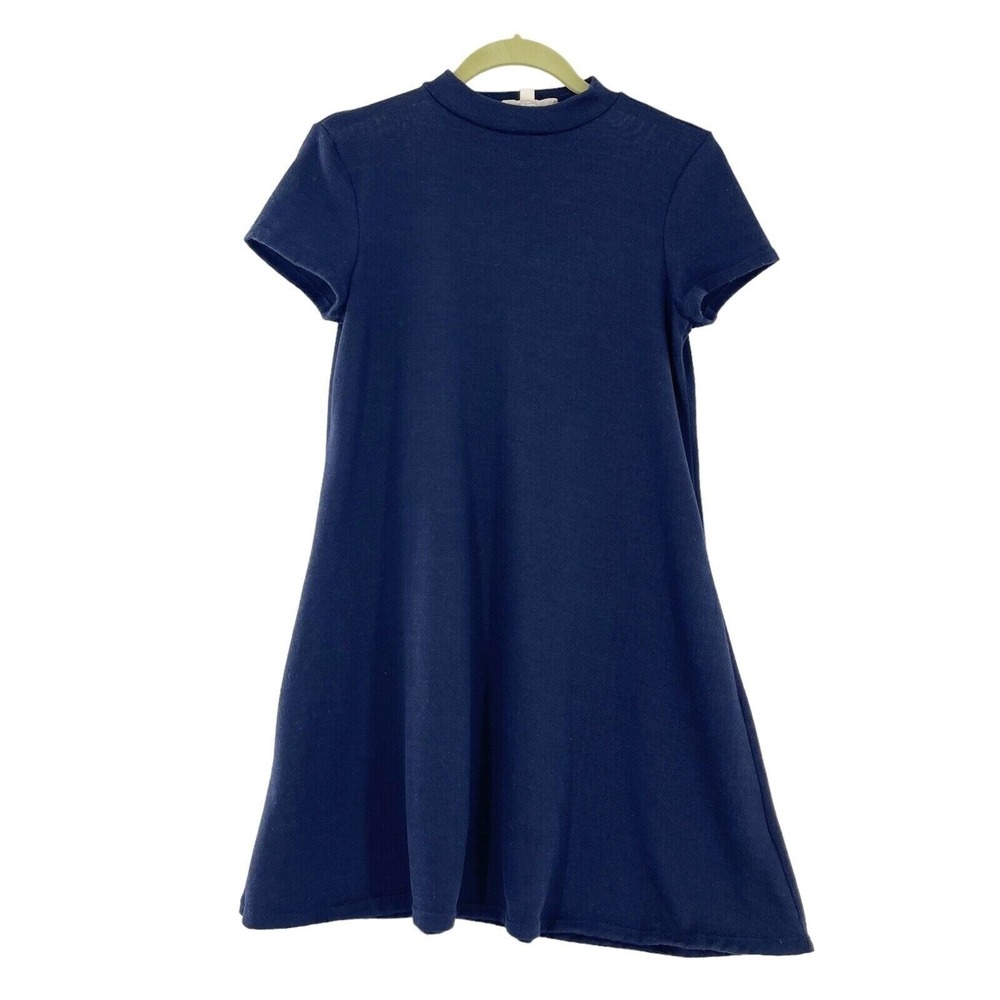 Pink Rose Womens Navy Blue Short Sleeve Mock Neck A-Line Dress M Western Boho b